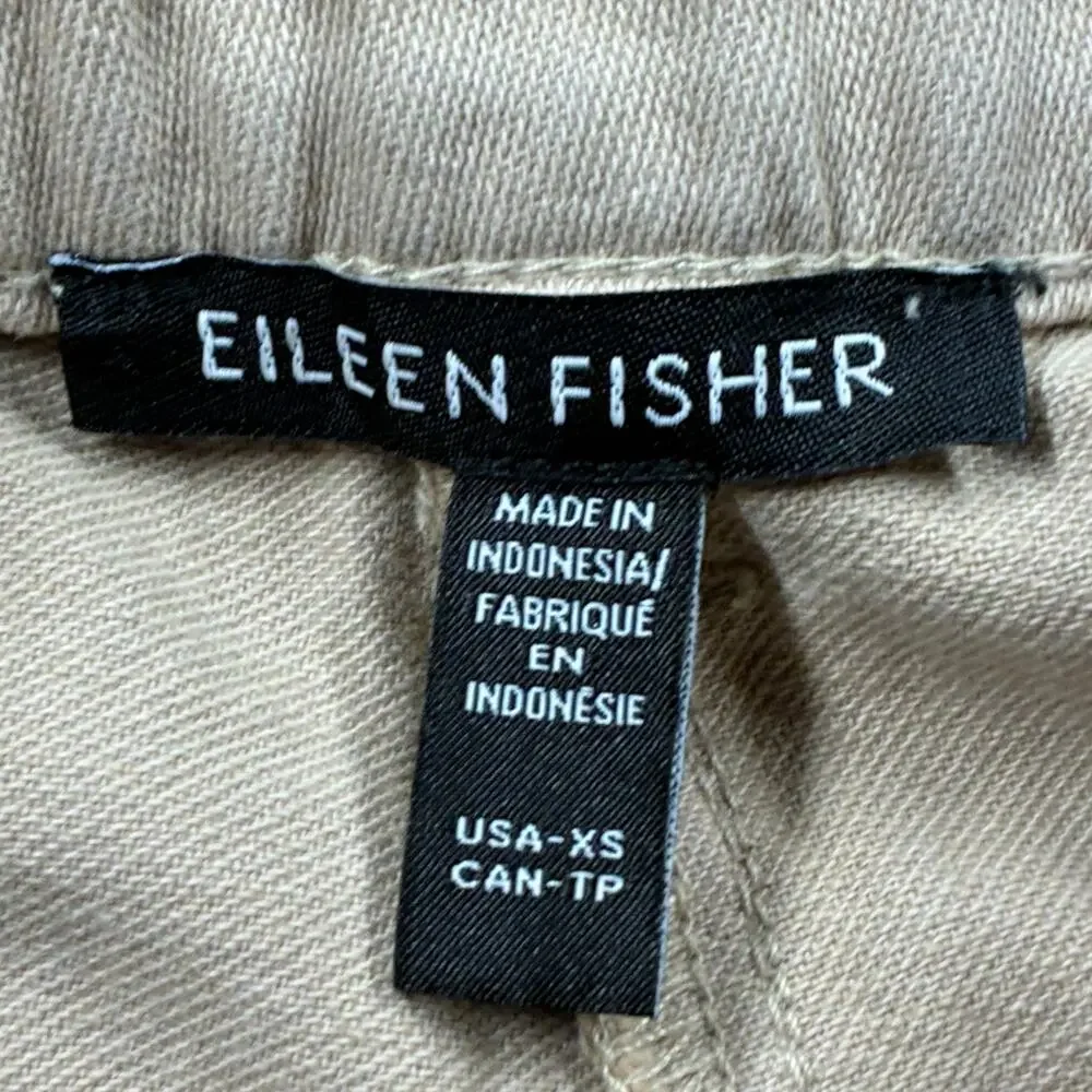 Eileen Fisher Ankle Pants Womens XS Tan Elastic Waist Organic Cotton Twill Crop